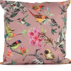 Sierkussen Vogels Met Bloemen Dani Roze / Groen 45 X 45 Cm