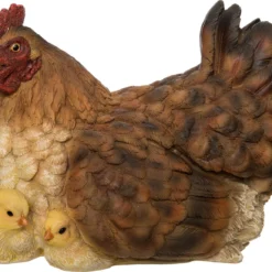 Intratuin Tuinbeeld Kip Met Kuikens Bruin 25,5 X 16 X 18 Cm