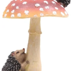 SID Tuinbeeld Paddenstoel Met Egel Corey Rood / Wit / Bruin 8 X 8 X 16 Cm