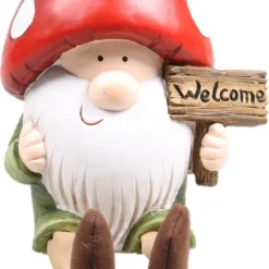 SID Tuinbeeld Kabouter Mr. Mushroom Groen / Rood / Wit 22 X 15 X 23 Cm