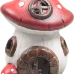 SID Tuinbeeld Paddenstoel Huisje Gerrit Bruin / Rood / Wit 12 X 12 X 20 Cm