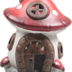 SID Tuinbeeld Paddenstoel Huisje Gerrit Bruin / Rood / Wit 8 X 8 X 15 Cm