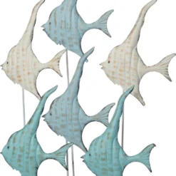 Intratuin Tuinbeeld Vissen Op Voet Geranne Blauw / Wit / Bruin 44 X 11 X 63 Cm