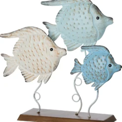 Intratuin Tuinbeeld Vissen Op Voet Geranne Blauw / Wit / Bruin 31 X 9 X 30 Cm